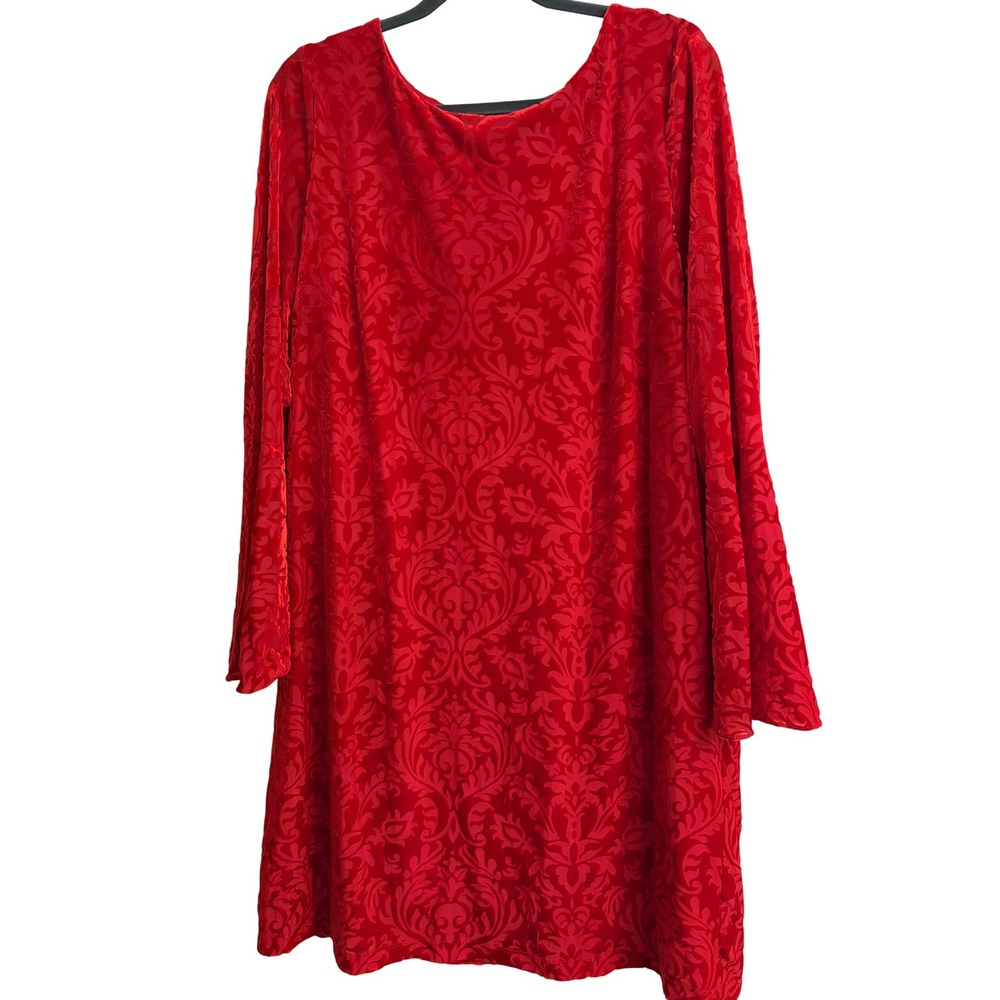 Velvet Burnout Bell Sleeve Dress XL Red Holiday, Party, Whimsigoth,  Damask